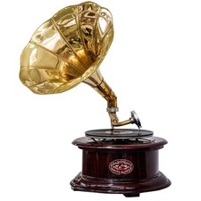 Nostalgia grammofono gramophone imbuto decorazione in stile antico tondo (h2)