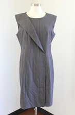 Calvin Klein Gray Pinstripe Asymmetrical Lapel Sheath Dress Sz 12 Career Office