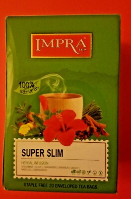 2 PACK IMPRA SUPER SLIM HERBAL INFUSION STAPLE FREE 20 ENVELOPE TEA BAGS EACH