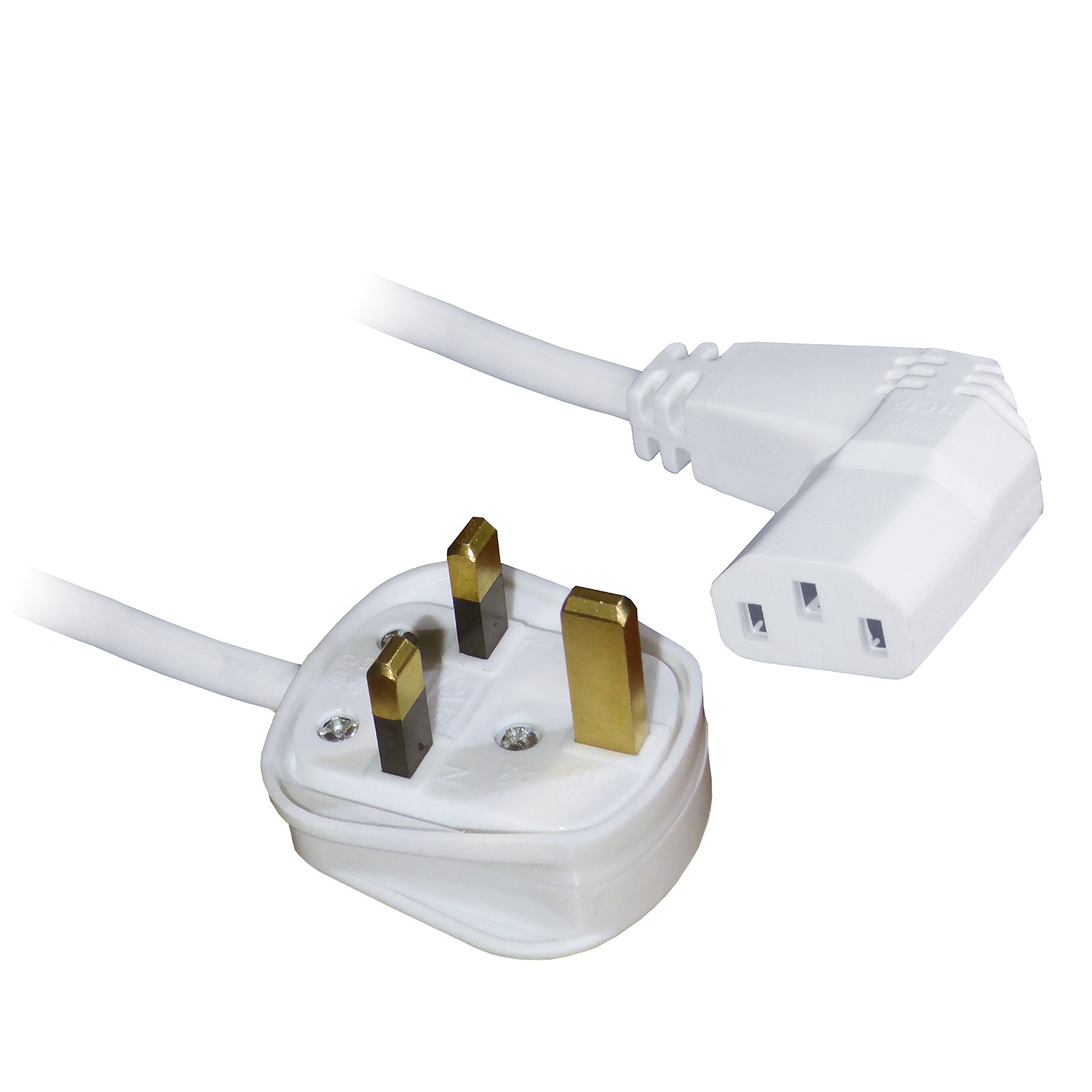 1M Right Angle Angled IEC Power Mains Lead Cable C13 Kettle Connector - WHITE