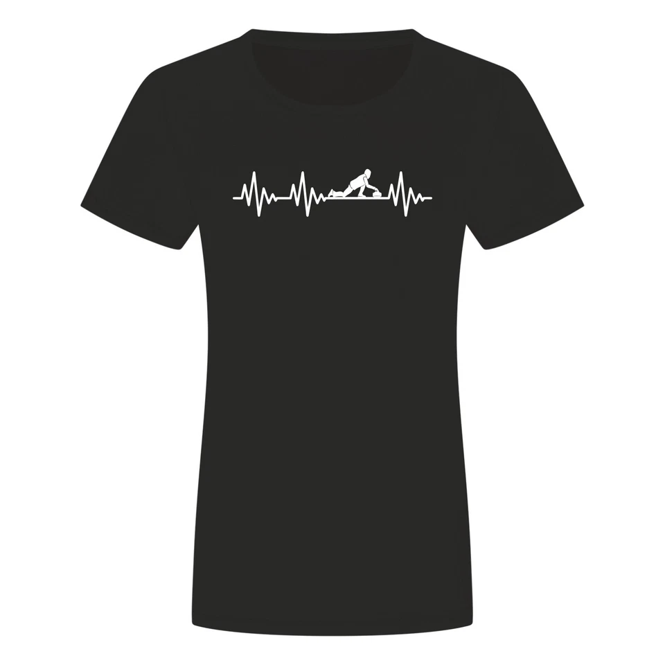 Herzschlag Curling Damen T-Shirt - Ekg Eis Sport Winter Tae Curl Stirling - Bild 1 von 1