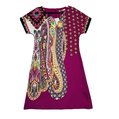 ETRO Milano Dress Silk Blend Purple Paisley Cap Sleeve Back Zip 38/ 2 NWT $1580