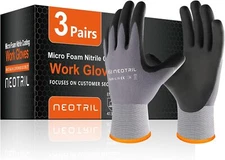  Safety Work Gloves Microfoam Nitrile Coated-3 Pairs, Seamless Knit Nylon