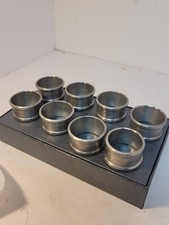 Vintage 8 Pewter Handmade Napkin Rings Engraved ,Home Sweet Home Floral...