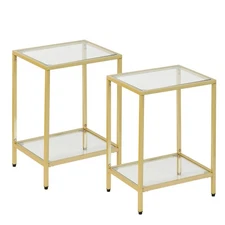 Modern 2-Tier Tempered Glass End Table - Stylish Black Metal Side Table for S...