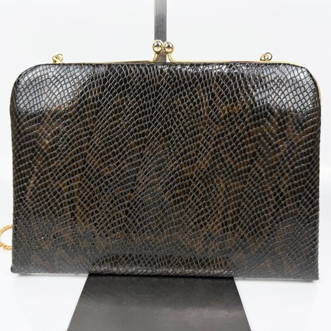 FENDI Black Python Embossed Leather Chain Shoulde… - image 3