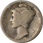1916-D Mercury Dime AG/G Details Key Date Decent Eye Appeal Nice Strike