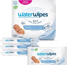 WaterWipes Sensitive Newborn  Baby Wipes, 3-In-1 Cleans, Cares, Protects, 99.9