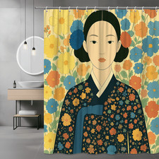 Floral Kimono Woman Shower Curtain Japanese Style Flower Print