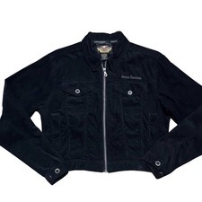 NEW Harley Davidson Women's Black Motorcycle Corduroy Trucker Riding Jacket SZ M