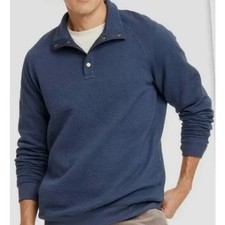 Goodfellow  Co Men's Large Blue Quilted Snap Pullover Sweatshirt NWT-MSRP 30 