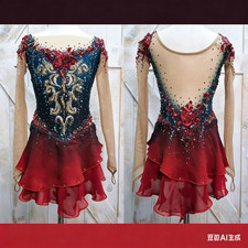 Ice skating dress Competition Figure Skating Twirling Costume red dyeing