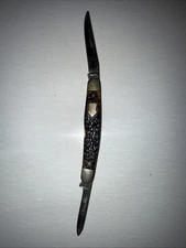 Vintage Western USA #652 Pen Folding Pocket Knife Mid-70's 2 Blade Jigged Delrin