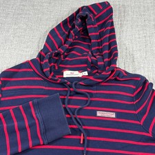 EUC Vineyard Vines Striped Hoodie Women's Medium Shep Shirt Red Navi Pullover