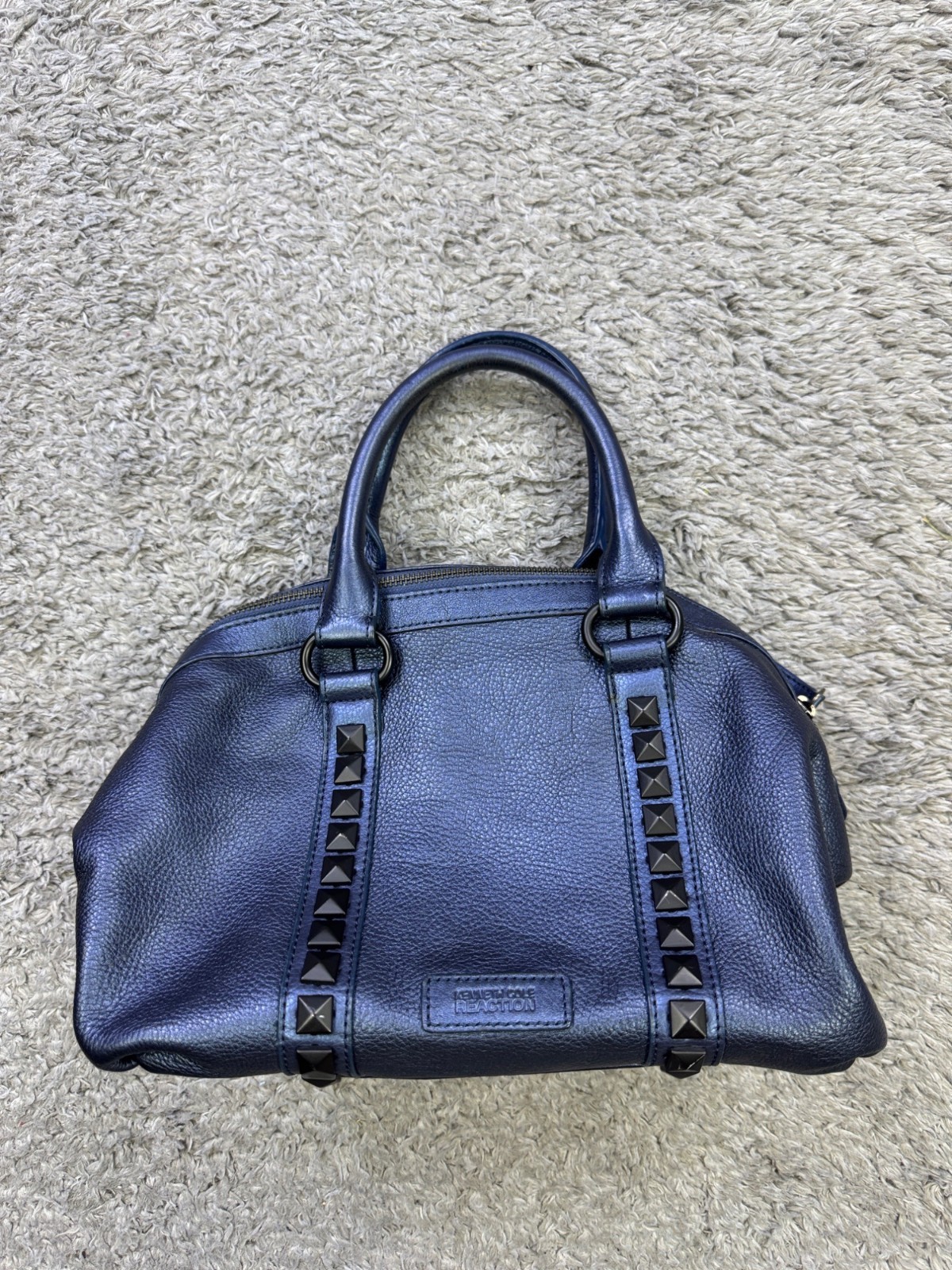 Kenneth Cole Handbag Navy Blue Pebble Leather Studded Tote Purse