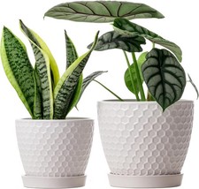 Ceramic Plant Pots Set of 2 6.6" 5.5" High-Fired Clay Indoor Planters with