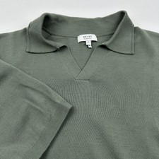 Reiss Polo Shirt Mens XS Green Merino Wool Knit Lightweight Pullover Shrunk 