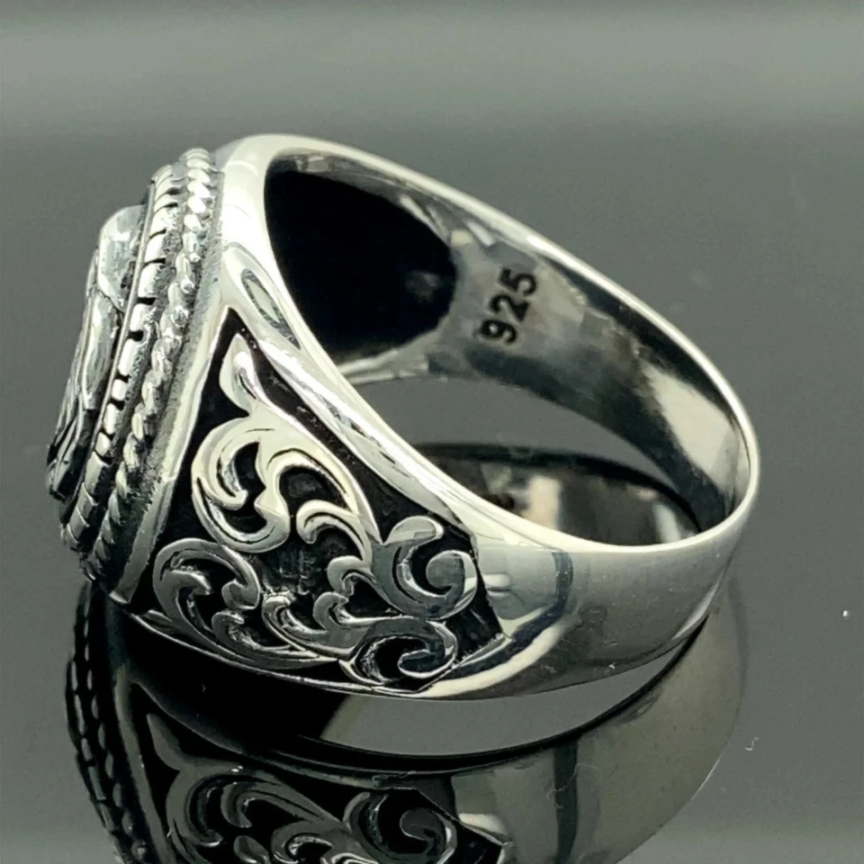 Anel de sinete feito à mão Eagle, anel masculino de prata esterlina 925 feito à mão Eagle - Imagem 3 de 4
