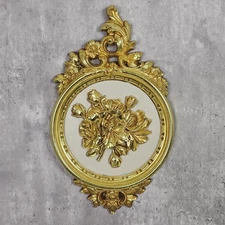 Vintage 70s Syroco Floral Cluster Wall Decor Gold 7490 Hollywood Regency USA