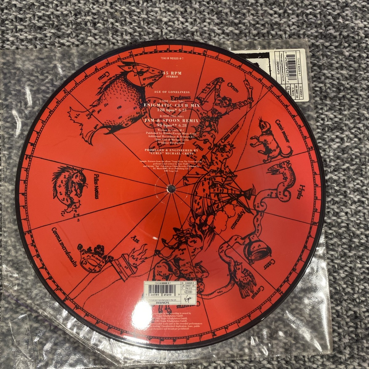 Enigma Lp 12” Picture Disc. Age Of Loneliness 1994 V. G/ Vinyl
