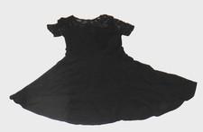 BLACK LACE NECK SHOULDER SLEEVE TRIM A-LINE PARTY DRESS LADIES WOMENS MEDIUM