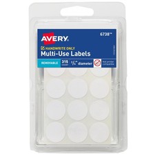 Multi-Use Removable Labels, 3/4 Inch Round Stickers, White, Non-Printable,...