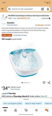 Homedics Bubble Mate Foot Spa with Toe Touch Control and Removable Pumice Stone