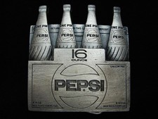 QD11161 VINTAGE 1980s PEPSI SIX-PACK SODA FOUNTAIN PEWTER BELT BUCKLE