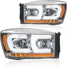 LED DRL Headlight, Headlights Assembly Kit Compatible with 2006-2008 Dodge Ram..