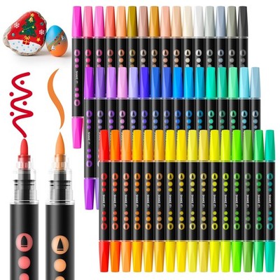 48 Colors Acrylic Paint Markers, Dual Tip Bullet & Brush Paint Pens with Auto...