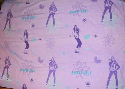 H6 !WOW! Disney HANNAH MONTANA Purple flannel Twin Flat Bed Sheet {Fabric}