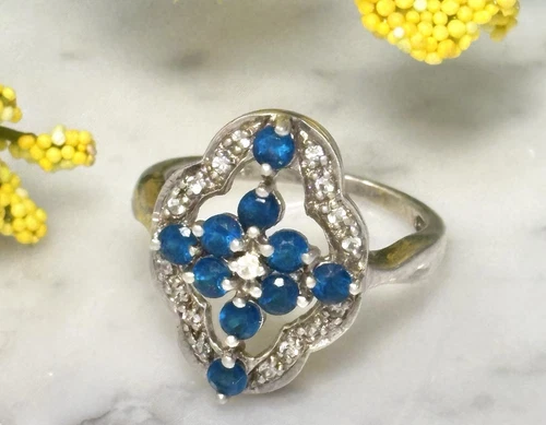 Vtg Sterling Silver 925 Prong Set White/ Blue CZ Comfort Band Ring Size 7