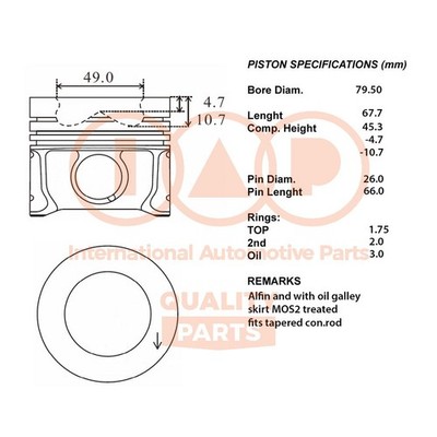 Complete Piston Series 100-50042 IAP QUALITY PARTS for Audi VW SEAT SKO-Standard