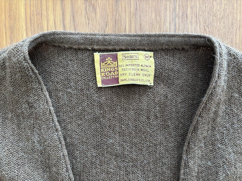 Vintage 60’s Sears Brown Cardigan Men’s Size Medium Kurt Cobain Grunge Sweater - Image 4 of 4