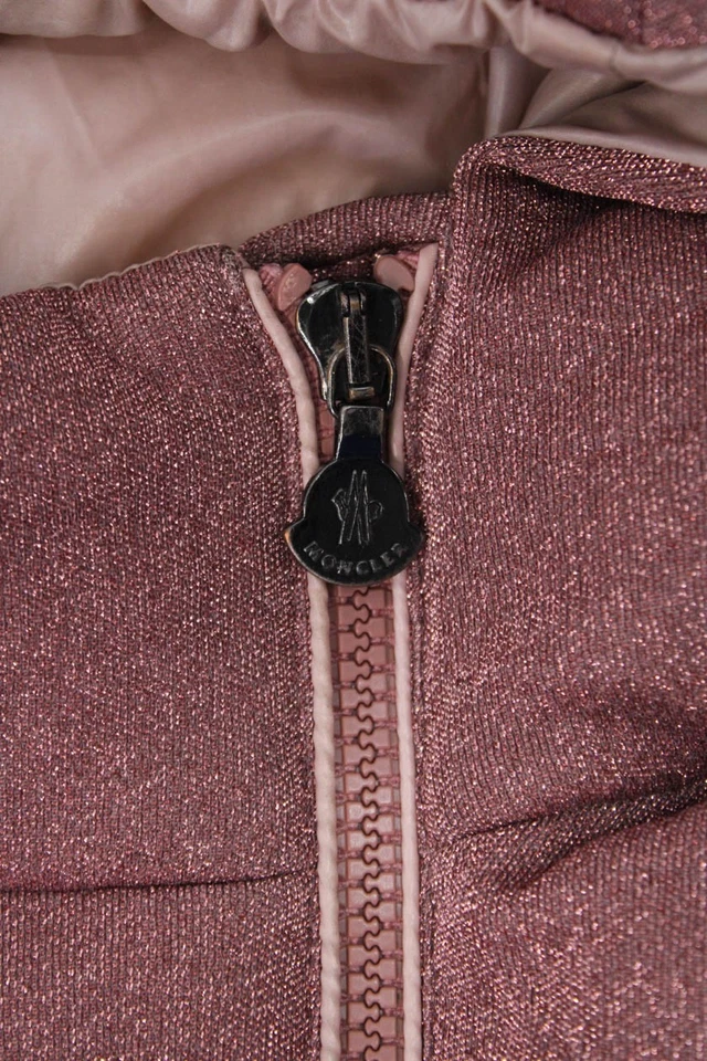 Moncler Niñas Cremallera Completa Manga Larga Con Capucha Abrigo Metálico Rosa Talla 8 Foto 4 de 4