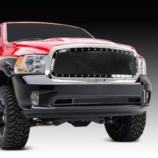 Front Hood Rivetblack Mesh Grillewchrome Shell For 13-17 Dodge Ram Truck 1500