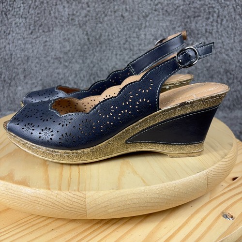 Patrizia Spring Step Sandalen Lotis Fersenriemen Keilabsatz offene Zehenpartie Damen 8,5 Leder