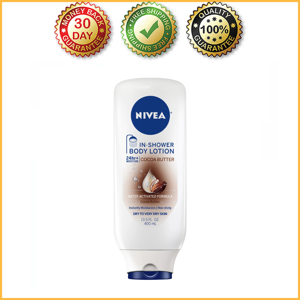 NIVEA Cocoa Butter In-Shower Body Lotion for Dry to Very Dry Skin 13.5 oz Non-Sticky Formula