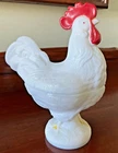 VTG Westmoreland Milk Glass Standing Chicken 2 PC Covered Candy Dish Farmhouse