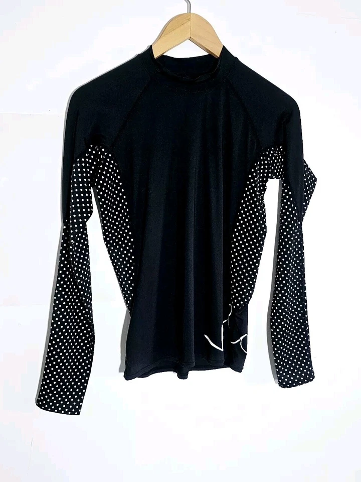 Top de natación surf Volcom UPF negro lunares manga larga para mujer talla S Foto 4 de 4