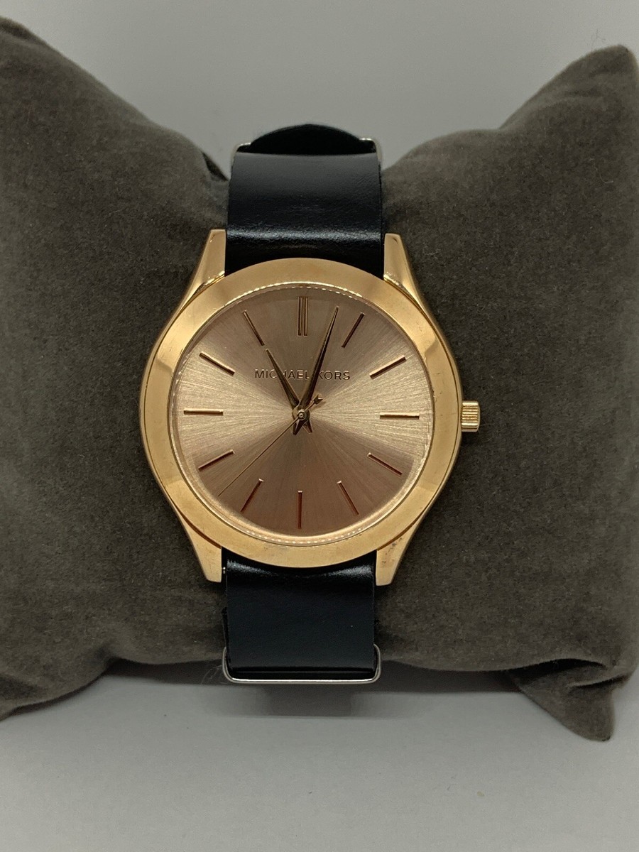 Michael Kors MK3197 Unisex Black Leather Analog Rose Dial  display picture 2