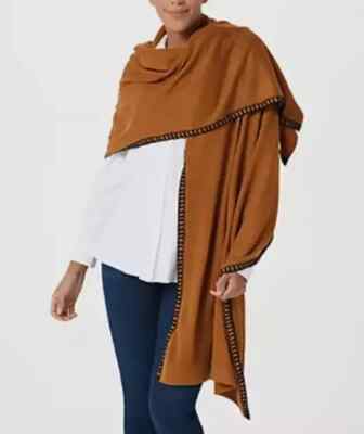 Patricia Nash - Large Knit Scarf with Contrast Stitching - Camel/Chocolate NWT