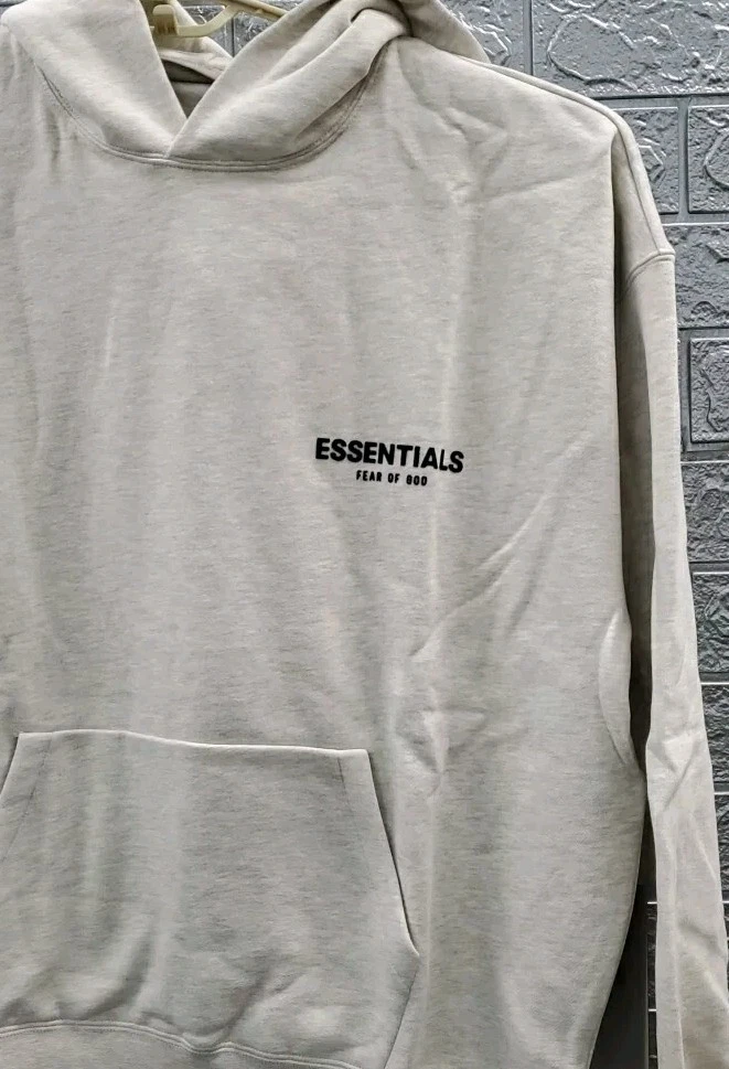 Felpa con cappuccio pullover Essentials Fear Of God logo 2 lati farina d'avena taglia media nuova