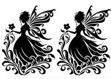 Fairy Pixie Flower Two 6.5" Black Vinyl Decals Car Truck Window Mirror Wall Door