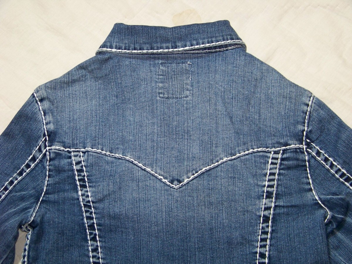 L.A.Idol Cropped Denim Jacket with Rhinestone Buttons - Jrs L.A.Idol Cropped Denim Jacket with Rhinestone Buttons - Jrs