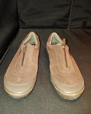 LN Women's Keds BROWN LEATHER FLATS TOP ZIP FASHION