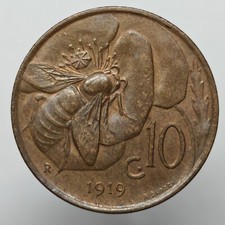 10 Centesimi 1919 RARO Ape, Vittorio Emanuele III Regno D'Italia SPL