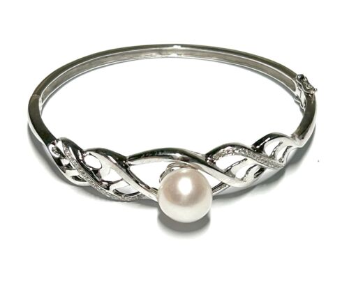 Stunning 10.5 - 11mm Natural White Edison Cultured Round Pearl 7 - 7.5" Bangle - Afbeelding 1 van 8