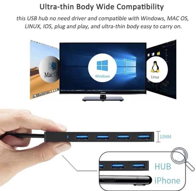 4-Port USB Hub Expander for PC Laptop Camera Flash Drive Xbox Accessories