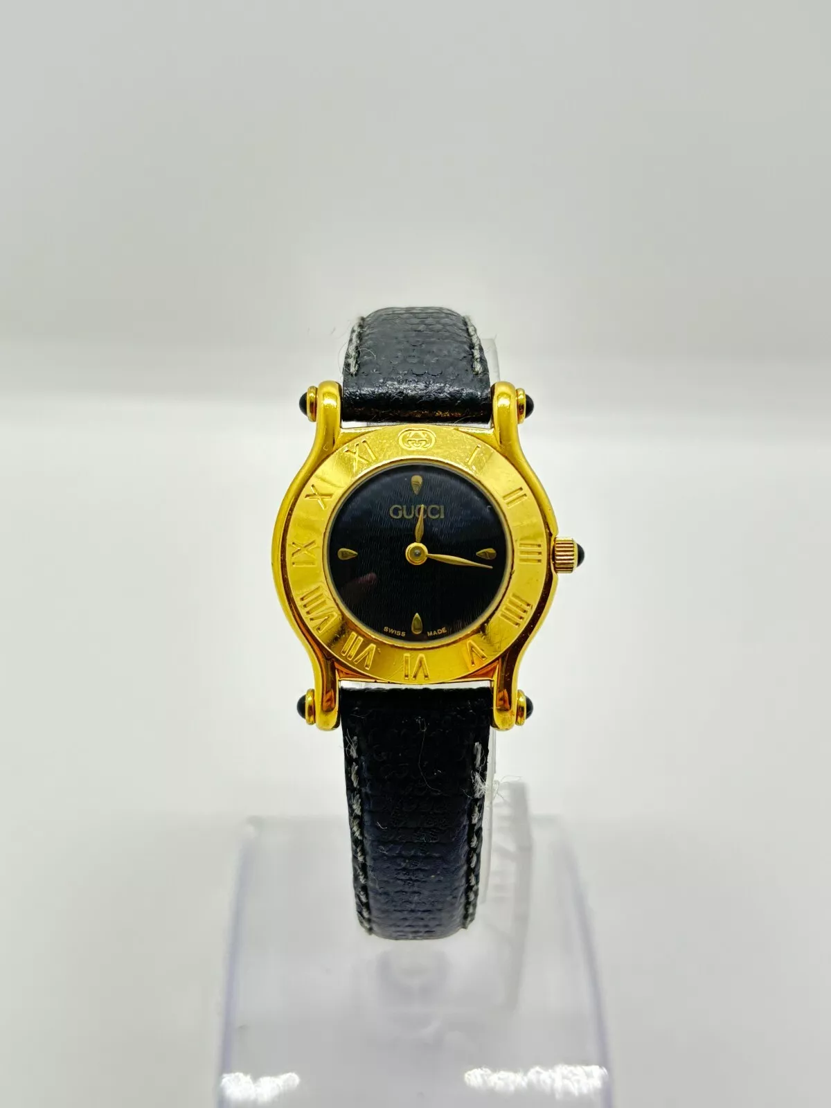 [Exc+5] Montre Femme GUCCI 6500L Cadran Or Noir Quartz Fabrication Suisse Fonctionne